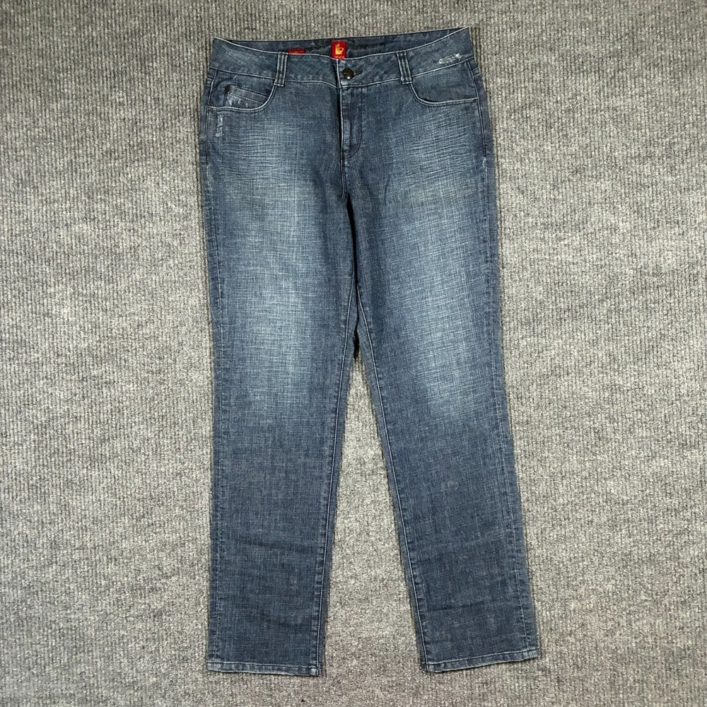 Sasson Ooh La La Womens Straight Leg Hustle Jeans Size 14 Embellished Pockets